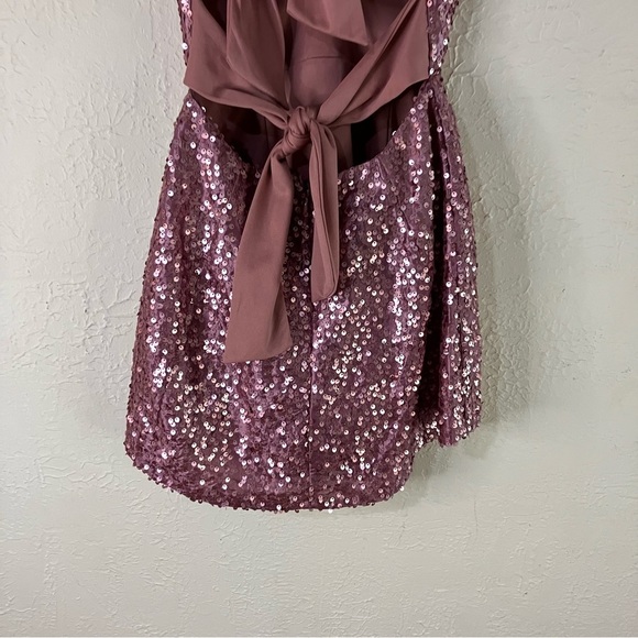 Lucy In The Sky Olivia Plunge Neck Tie Back Sequin Mini Dress in Light Pink - Picture 5 of 9